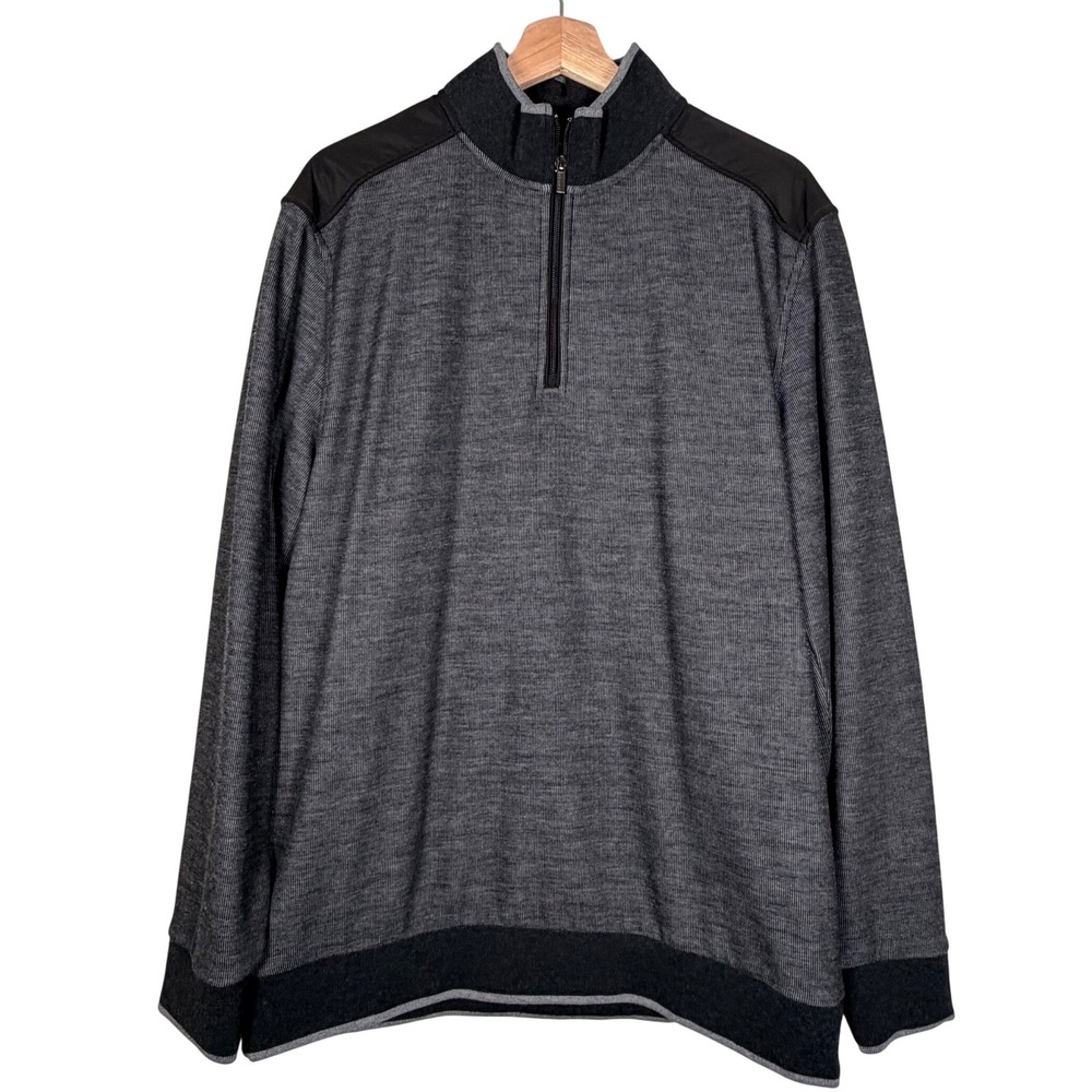 Bugatchi Men's Gray Black Quarter Zip Pullover Sweater Size‎ L